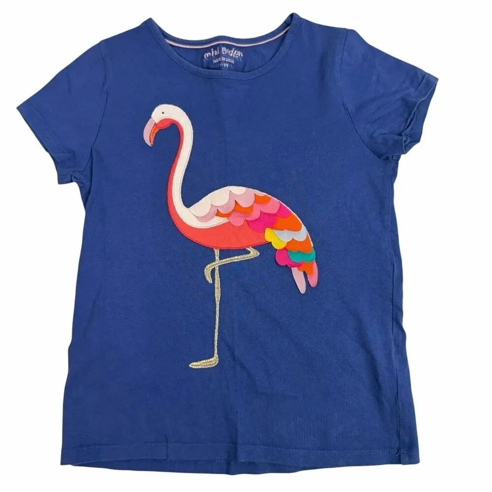 MIni Boden Flamingo Applique size 7-8 Short Sleeve T-shirt Blue